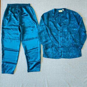 Victoria's Secret Vintage Silk Teal Pajama Set 90s Sleepwear Y2k Gold Label